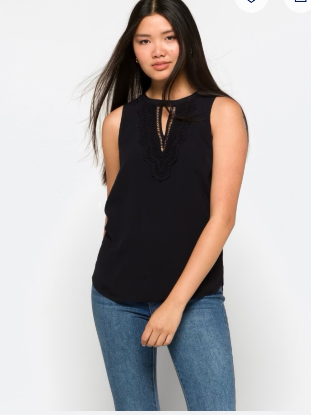 Daniel Rainn Black Crochet-Detail Sleeveless Tank
